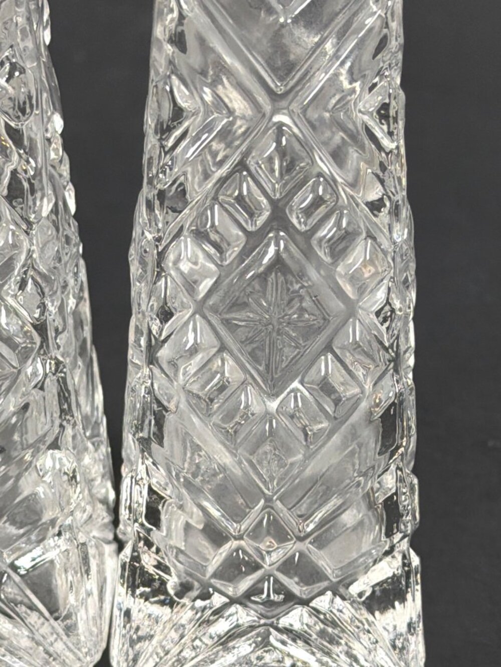 VTG 50s Crystal Salt Pepper Shakers Heavy Cut Glass Diamond Pattern AS IS Parts - Picture 13 of 14